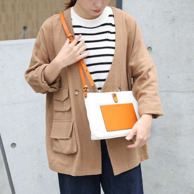 アレンヌ (HALEINE) キャンパス生地×ヌメ革サコッシュ